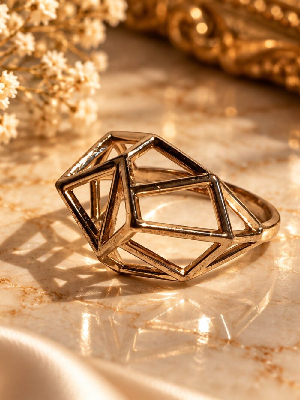 Geometric Openwork Rose Gold Tone Statement Ring Size 6.5